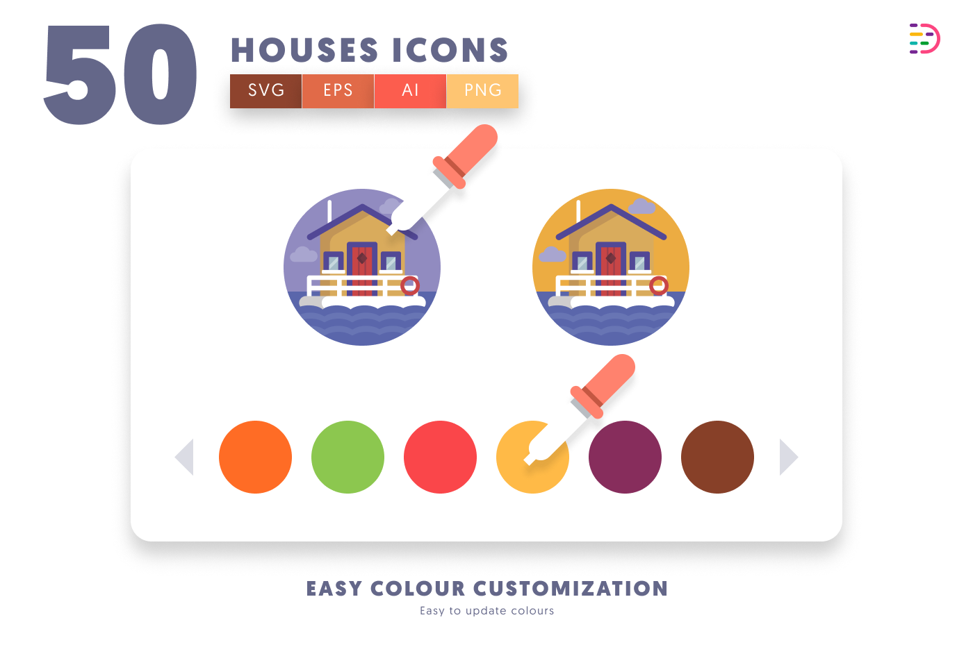 50 Houses Icons preview 7 – flat circle icons in PNG, SVG and EPS