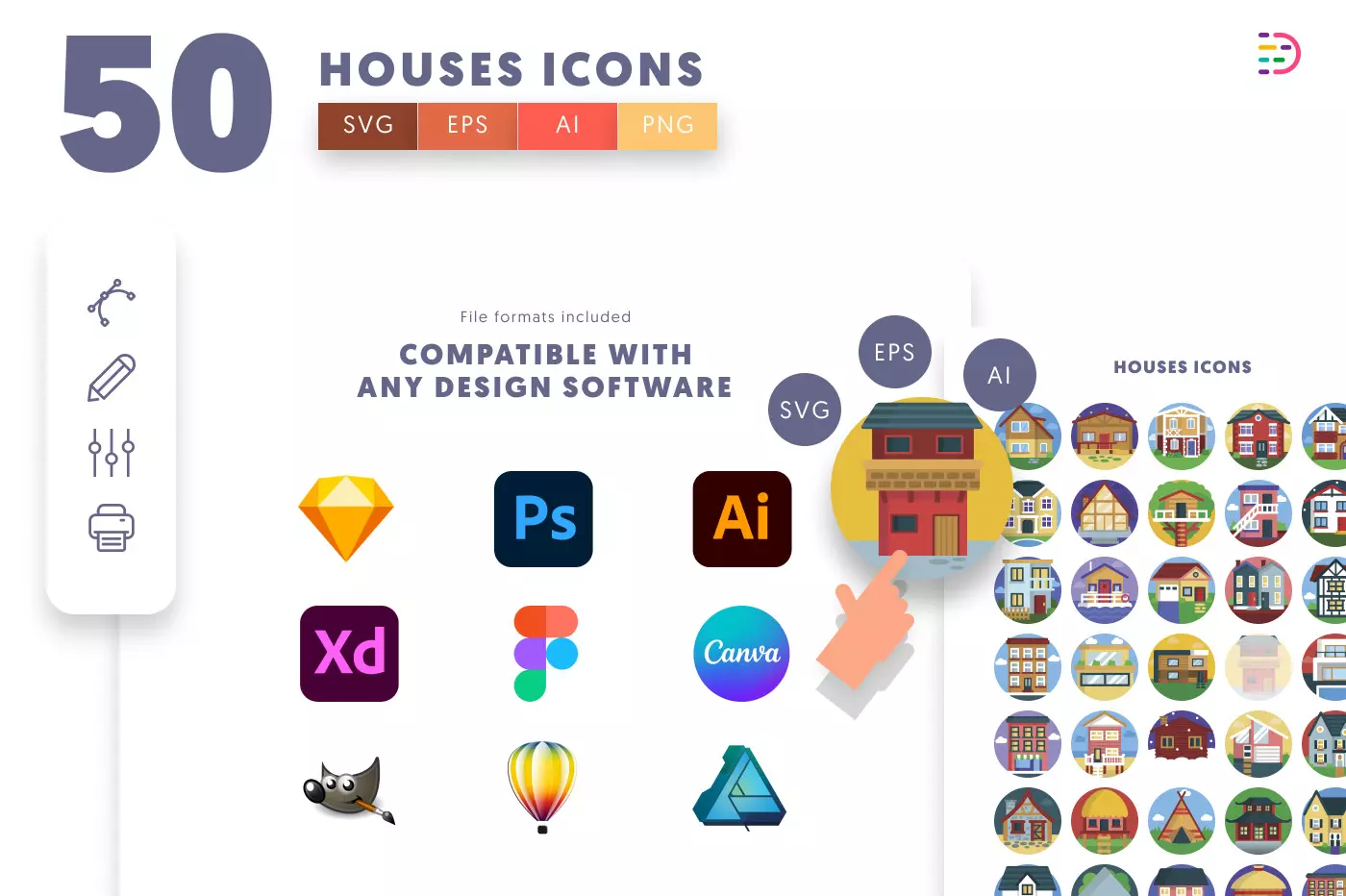 50 Houses Icons preview 8 – flat circle icons in PNG, SVG and EPS