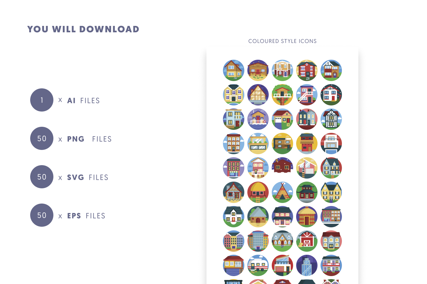 50 Houses Icons preview 9 – flat circle icons in PNG, SVG and EPS