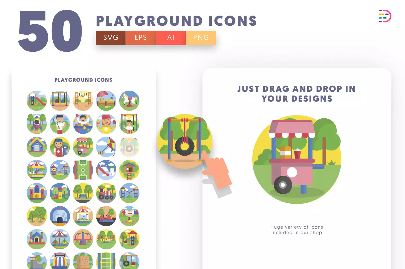 50 Playground Icons preview 1 – illustrated icons in PNG, SVG and EPS