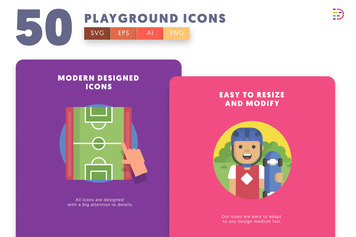 50 Playground Icons cover – illustrated icons in PNG, SVG and EPS