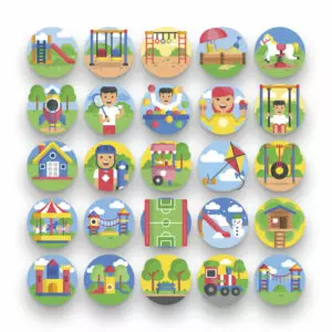 50 Playground Icons – set of colorful illustrated icons