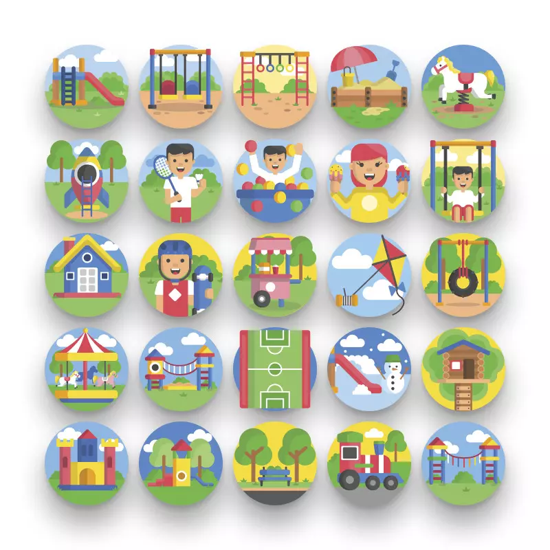 50 Playground Icons – set of colorful illustrated icons