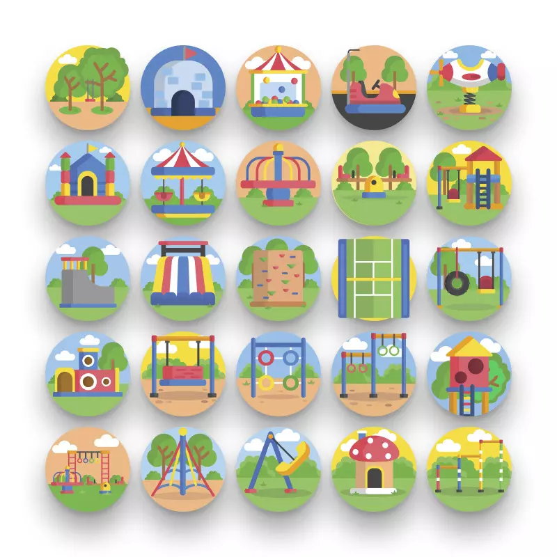 50 Playground Icons – set of colorful illustrated icons