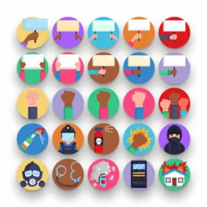50 Protest Icons – set of colorful illustrated icons