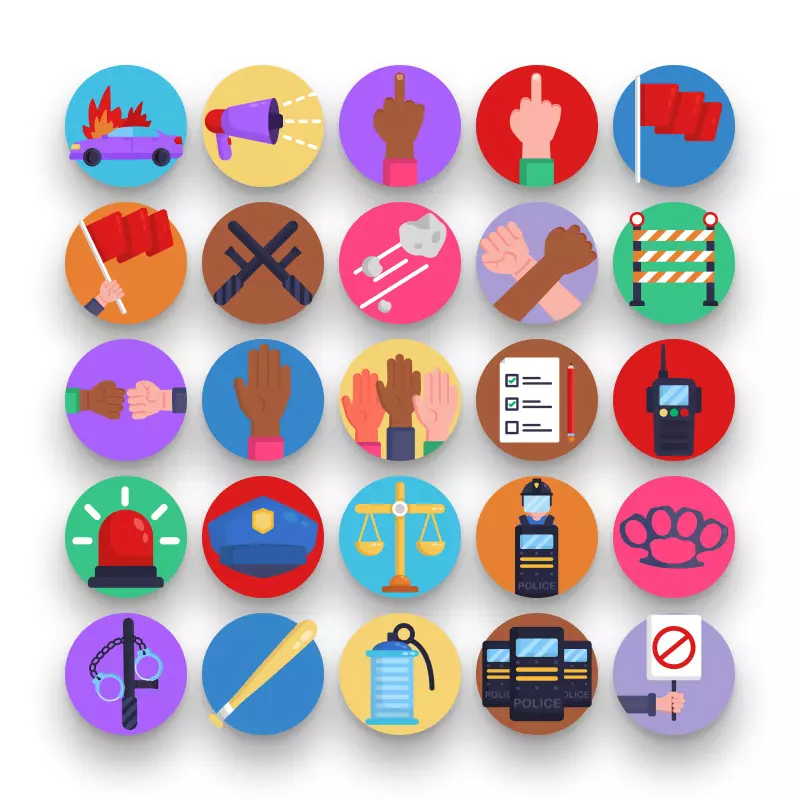 50 Protest Icons – set of colorful illustrated icons