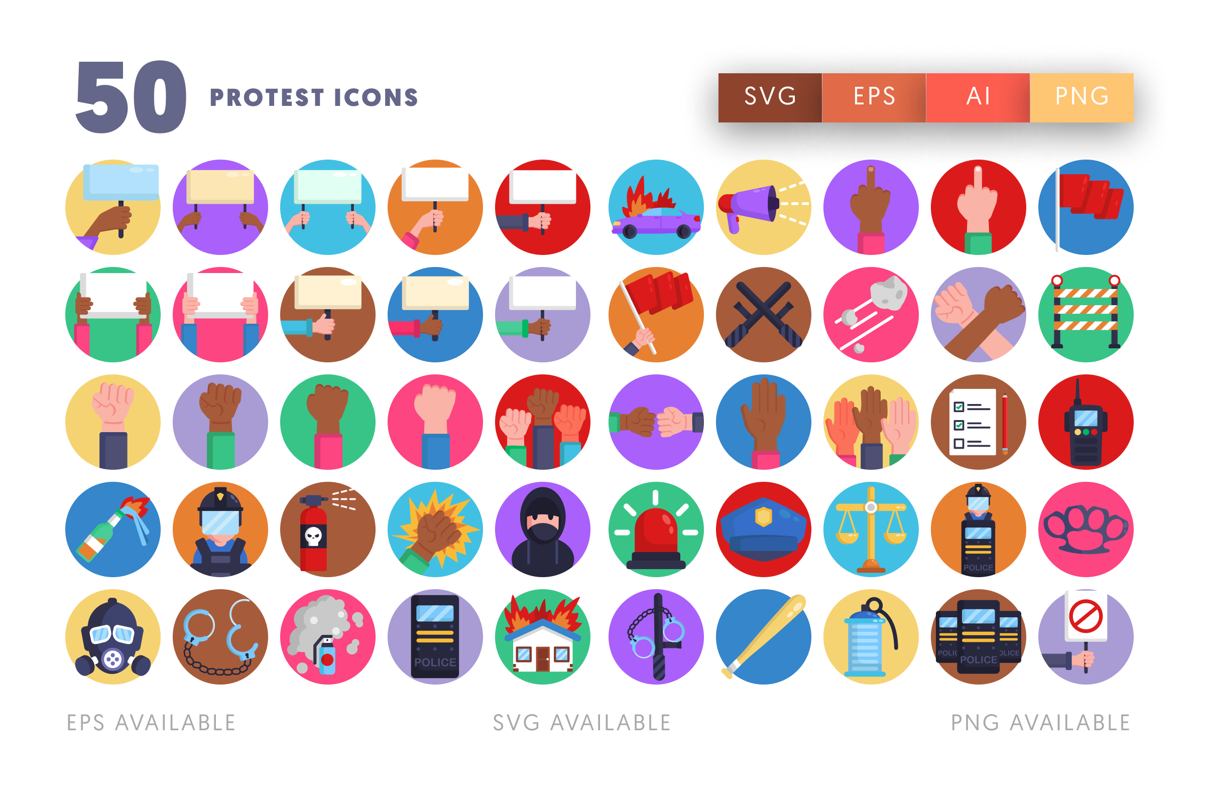 50 Protest Icons – illustrated icon set