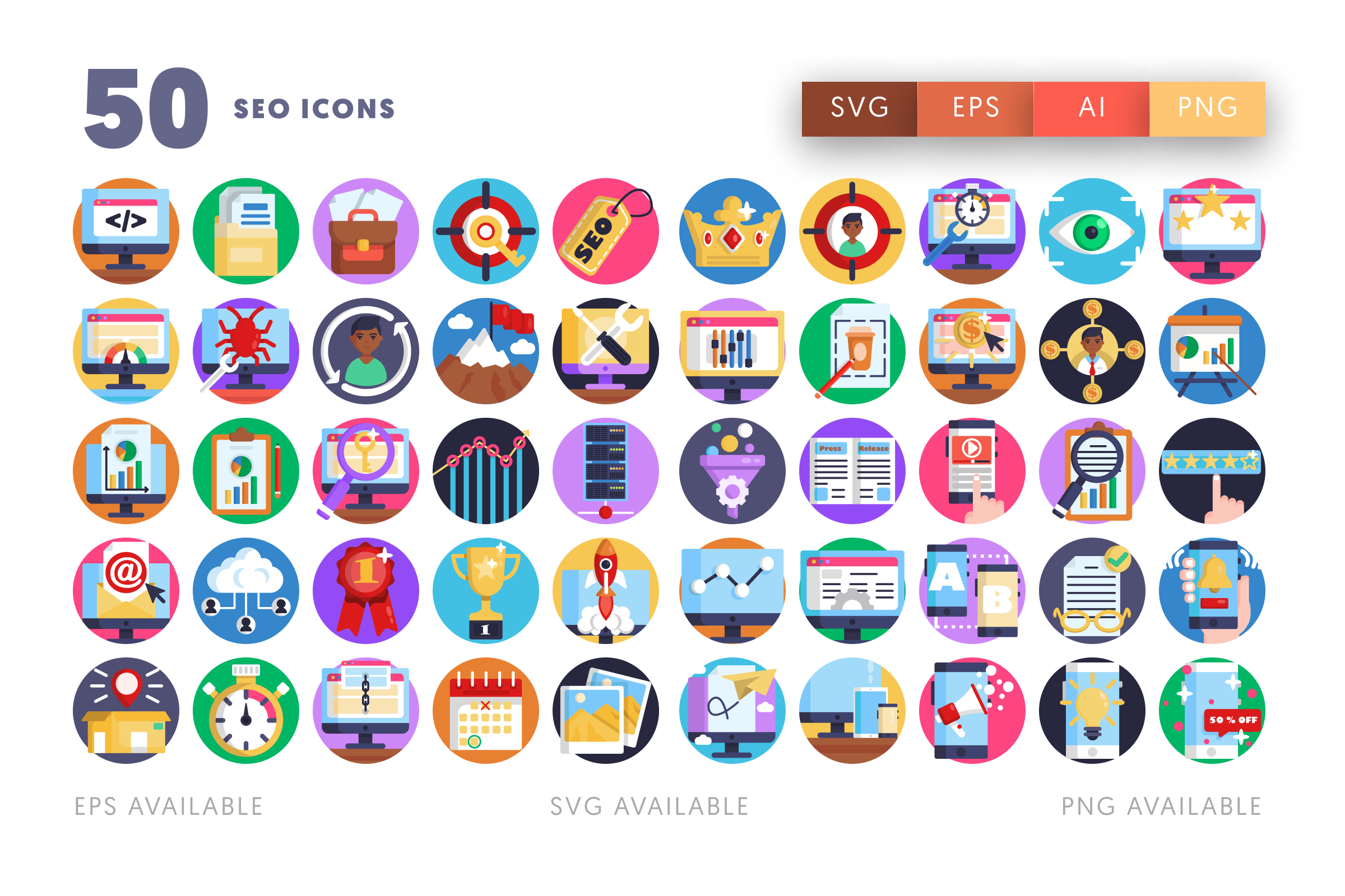 50 SEO Icons – illustrated icon set