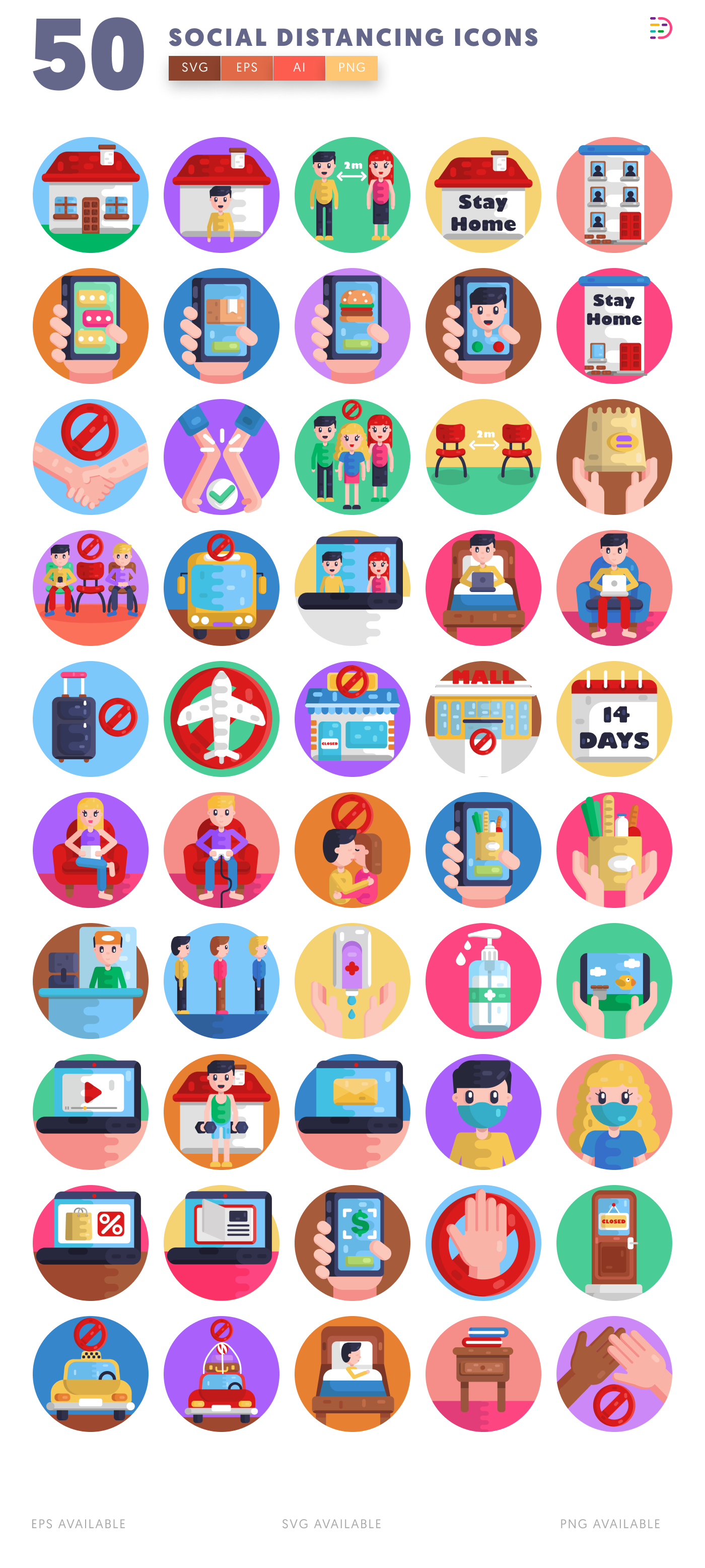 50 Social Distancing Icons – all icons in the set