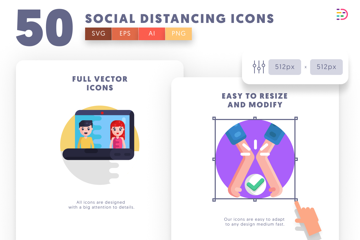 50 Social Distancing Icons preview 6 – illustrated icons in PNG, SVG and EPS