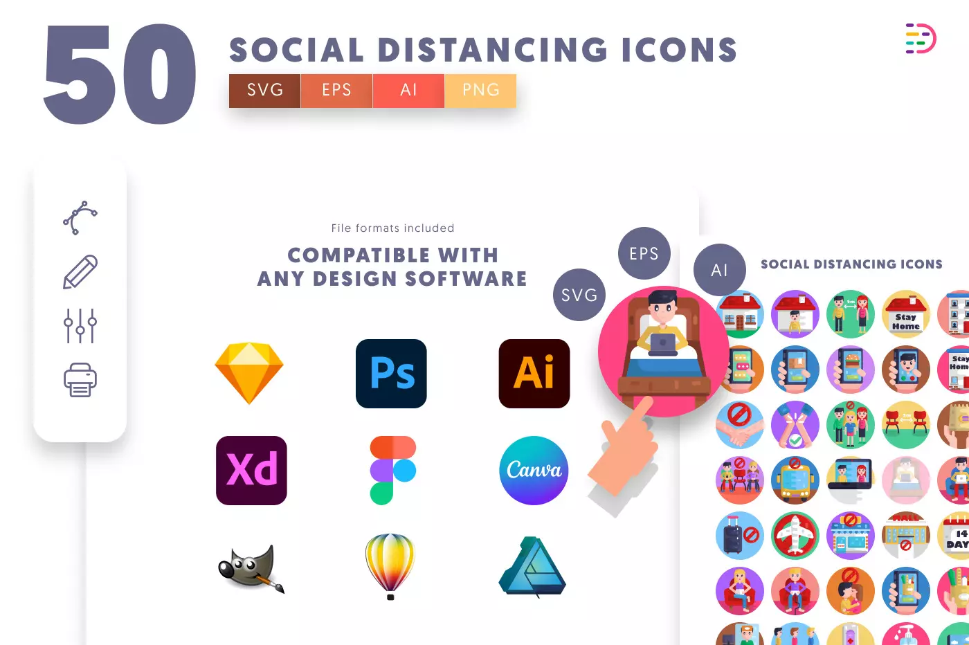 50 Social Distancing Icons preview 8 – illustrated icons in PNG, SVG and EPS