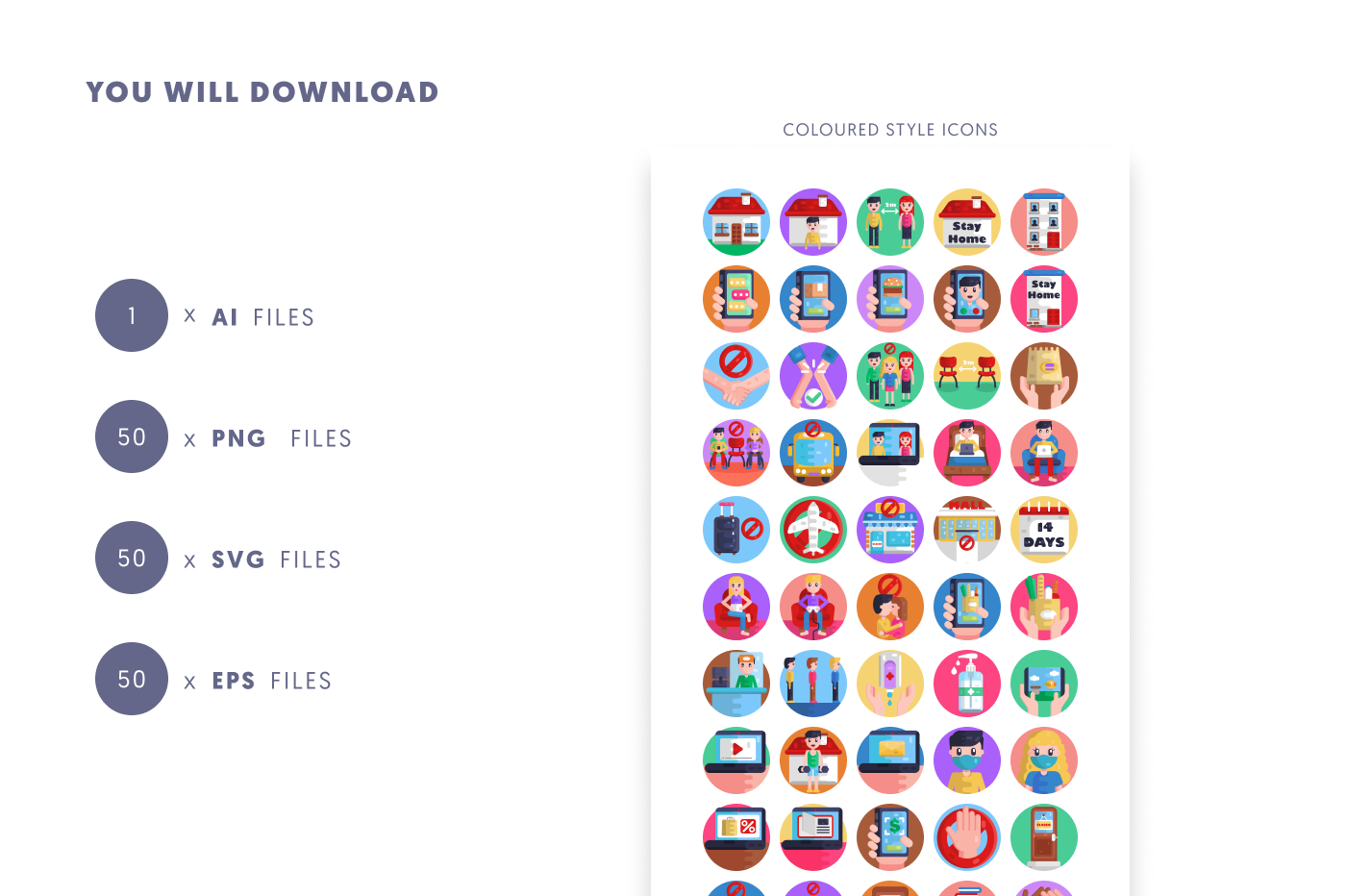 50 Social Distancing Icons preview 9 – illustrated icons in PNG, SVG and EPS