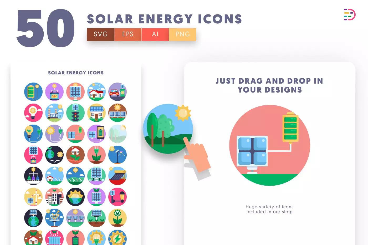 50 Solar Energy Icons preview 1 – illustrated icons in PNG, SVG and EPS