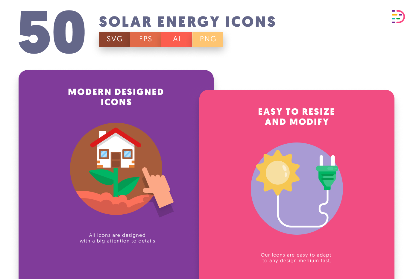 50 Solar Energy Icons cover – illustrated icons in PNG, SVG and EPS