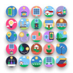 50 Solar Energy Icons – set of colorful illustrated icons