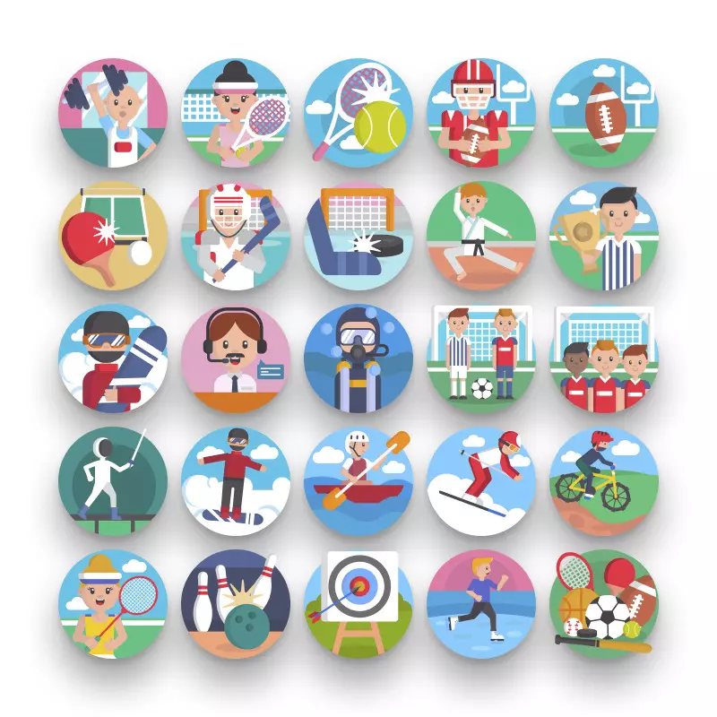 50 Sports Icons – set of colorful illustrated icons