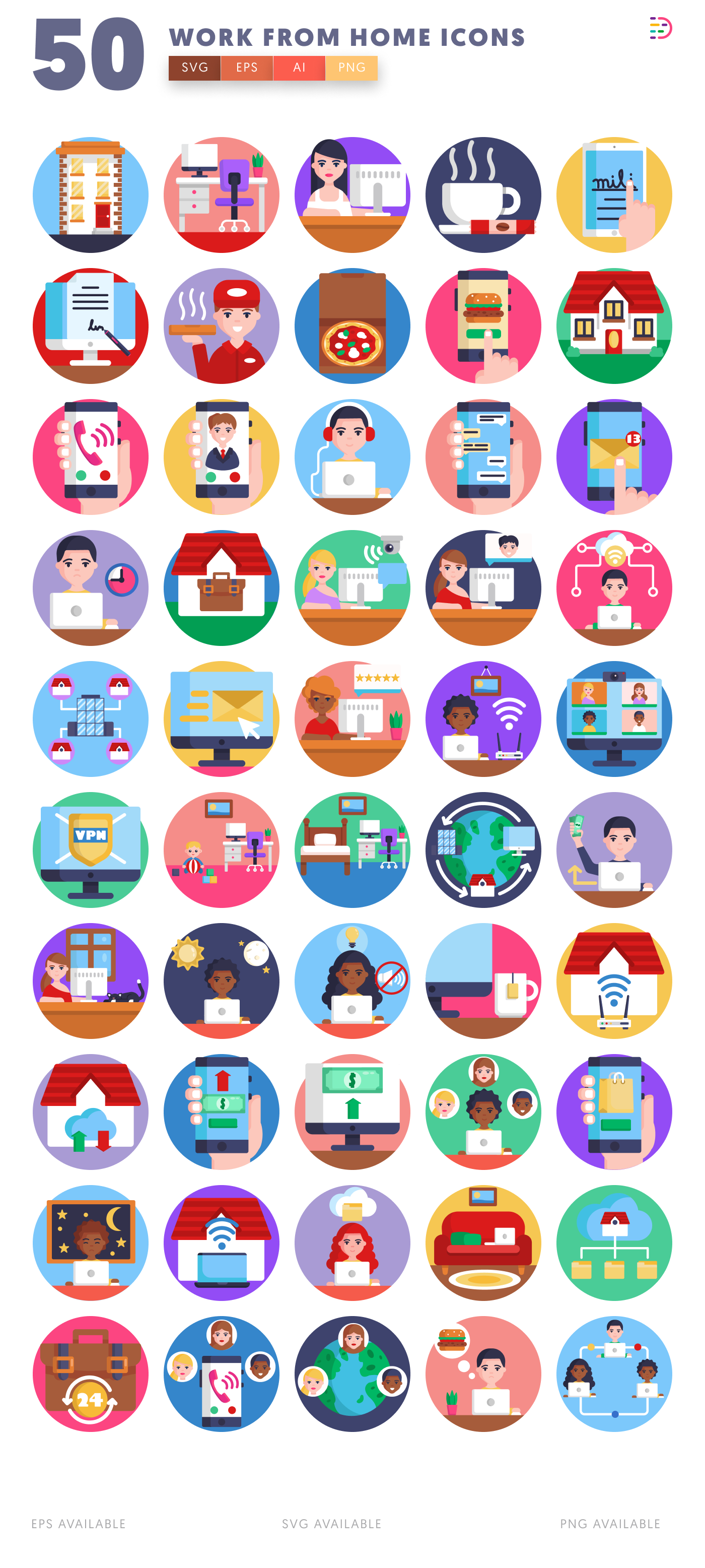 50 Work from Home Icons – all icons in the set