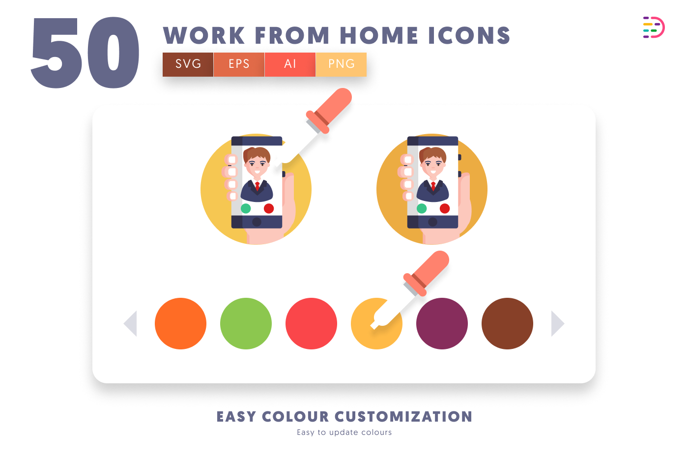 50 Work from Home Icons preview 7 – flat circle icons in PNG, SVG and EPS
