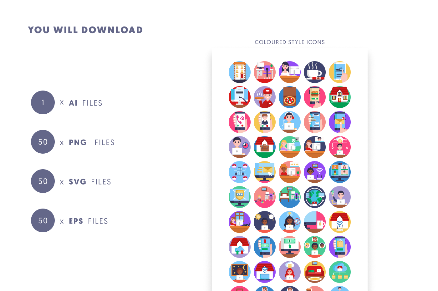 50 Work from Home Icons preview 9 – flat circle icons in PNG, SVG and EPS
