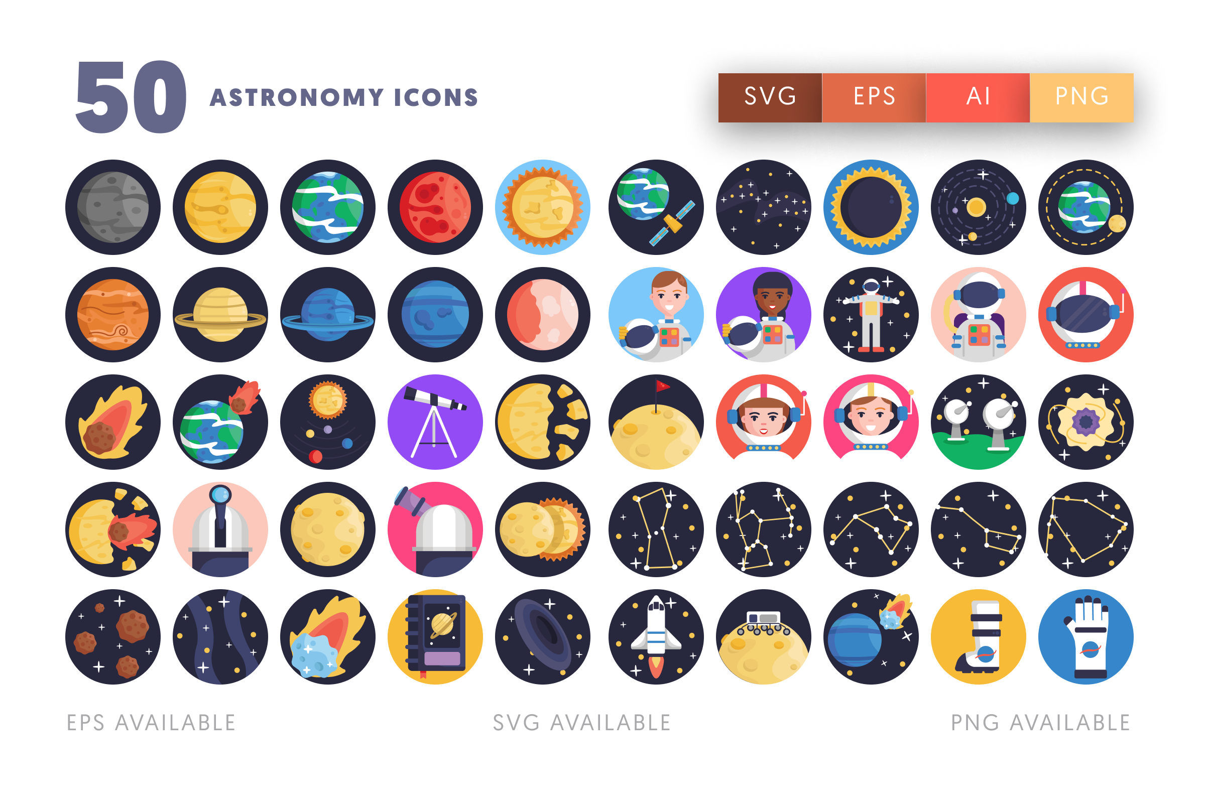 50 Astronomy Icons – illustrated icon set