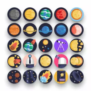 50 Astronomy Icons – set of colorful illustrated icons