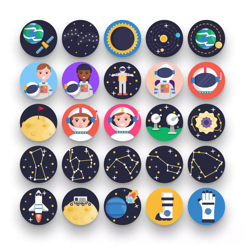 50 Astronomy Icons – set of colorful illustrated icons