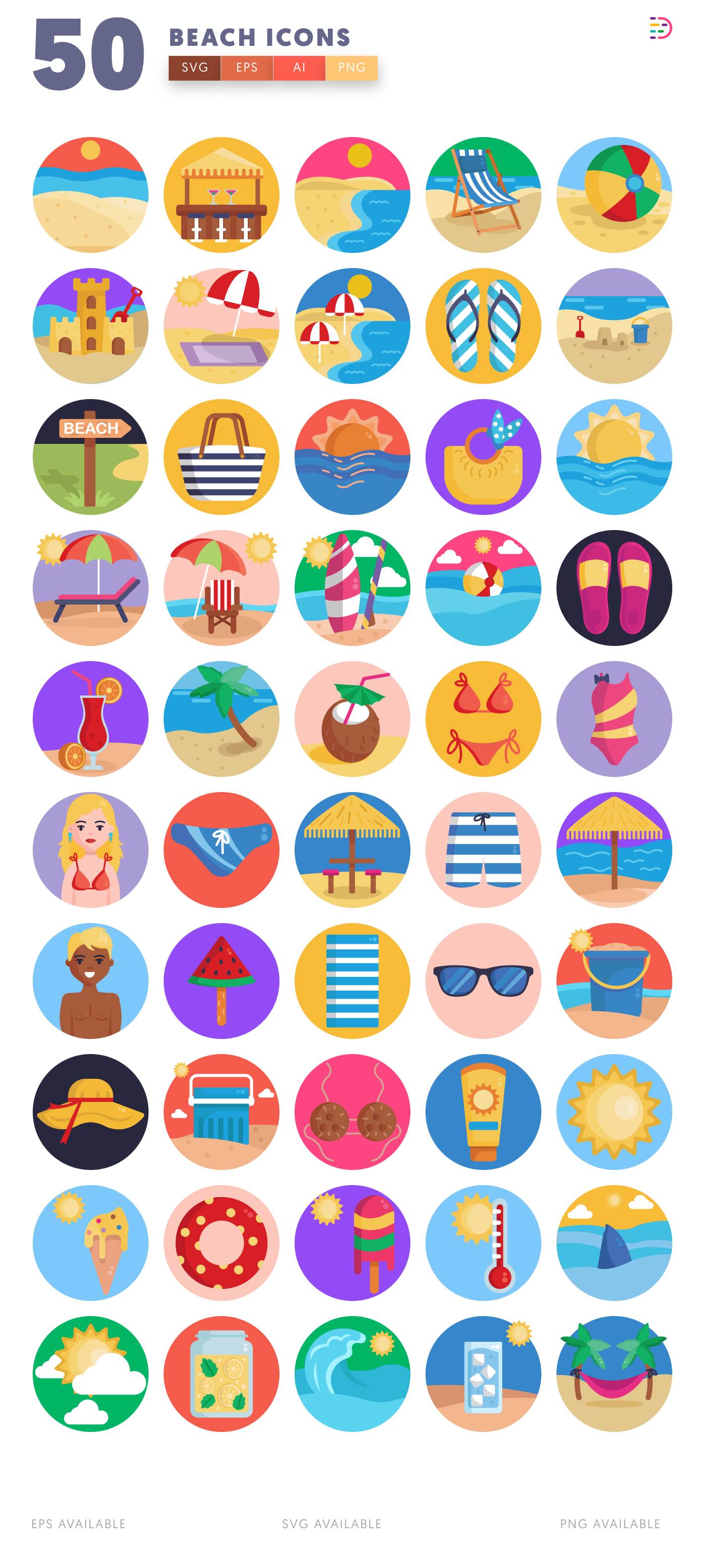 50 Beach Icons – all icons in the set