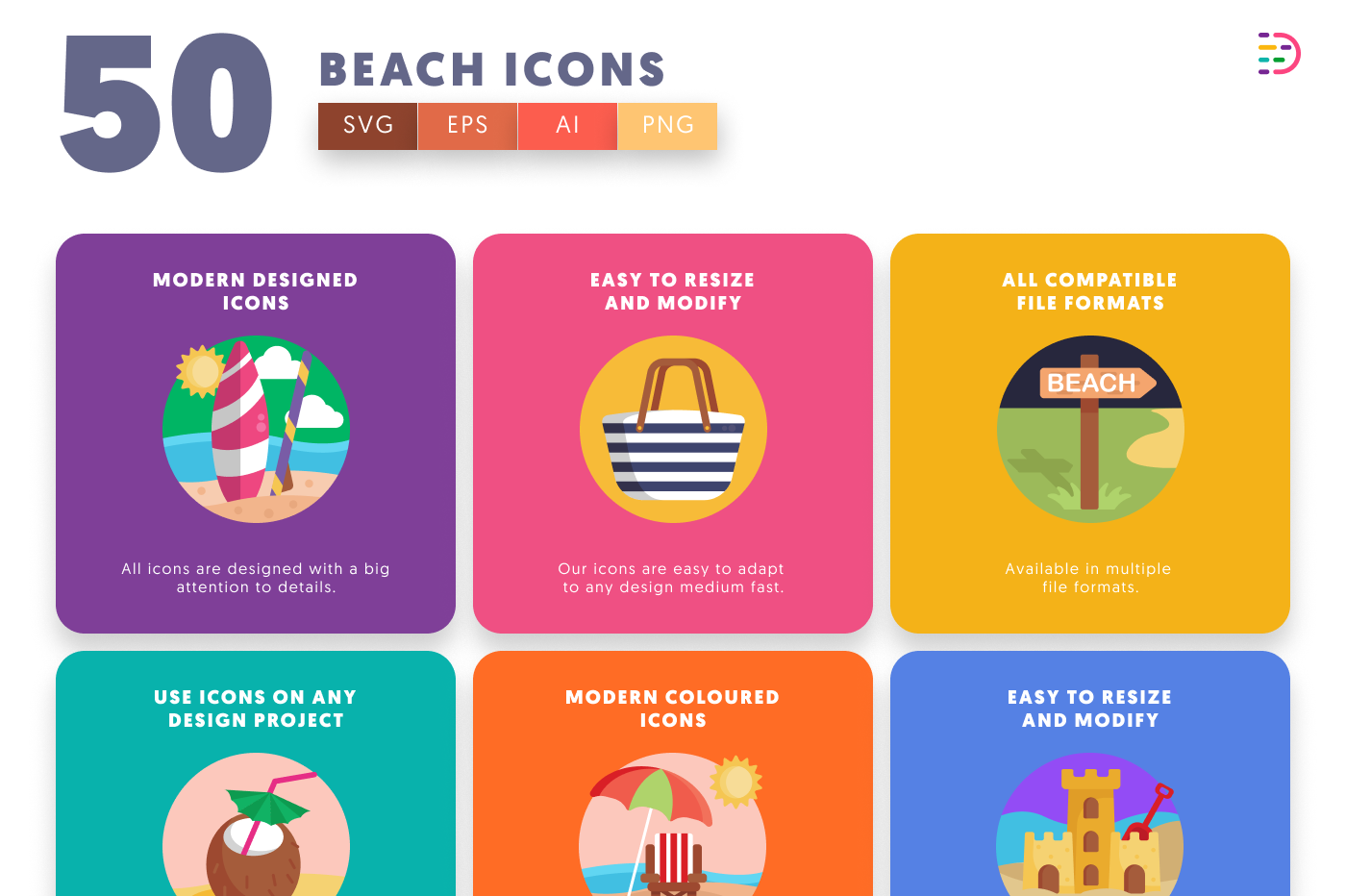 50 Beach Icons preview 5 – illustrated icons in PNG, SVG and EPS