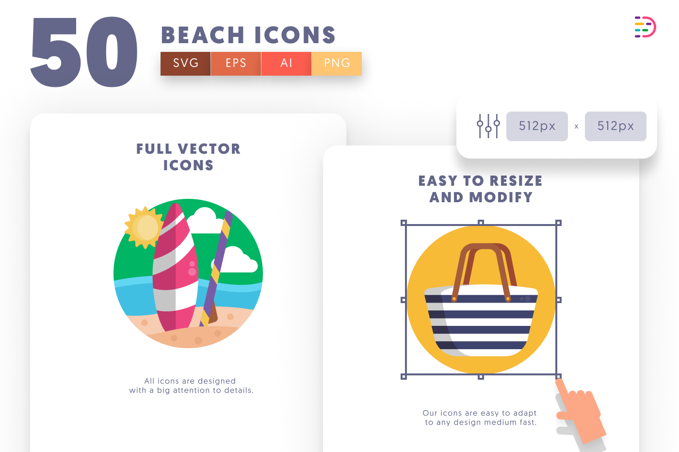 50 Beach Icons preview 6 – illustrated icons in PNG, SVG and EPS