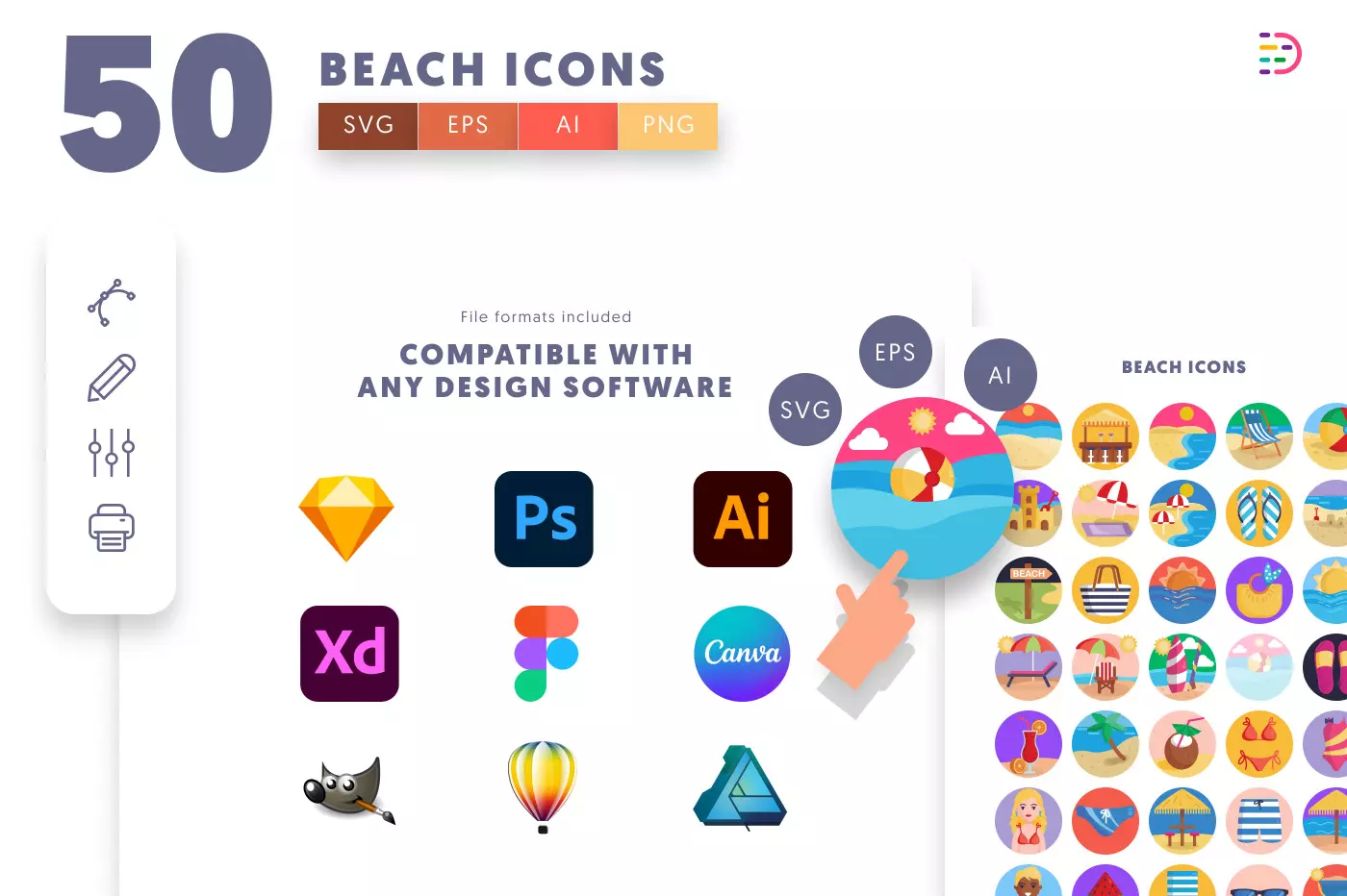 50 Beach Icons preview 8 – illustrated icons in PNG, SVG and EPS
