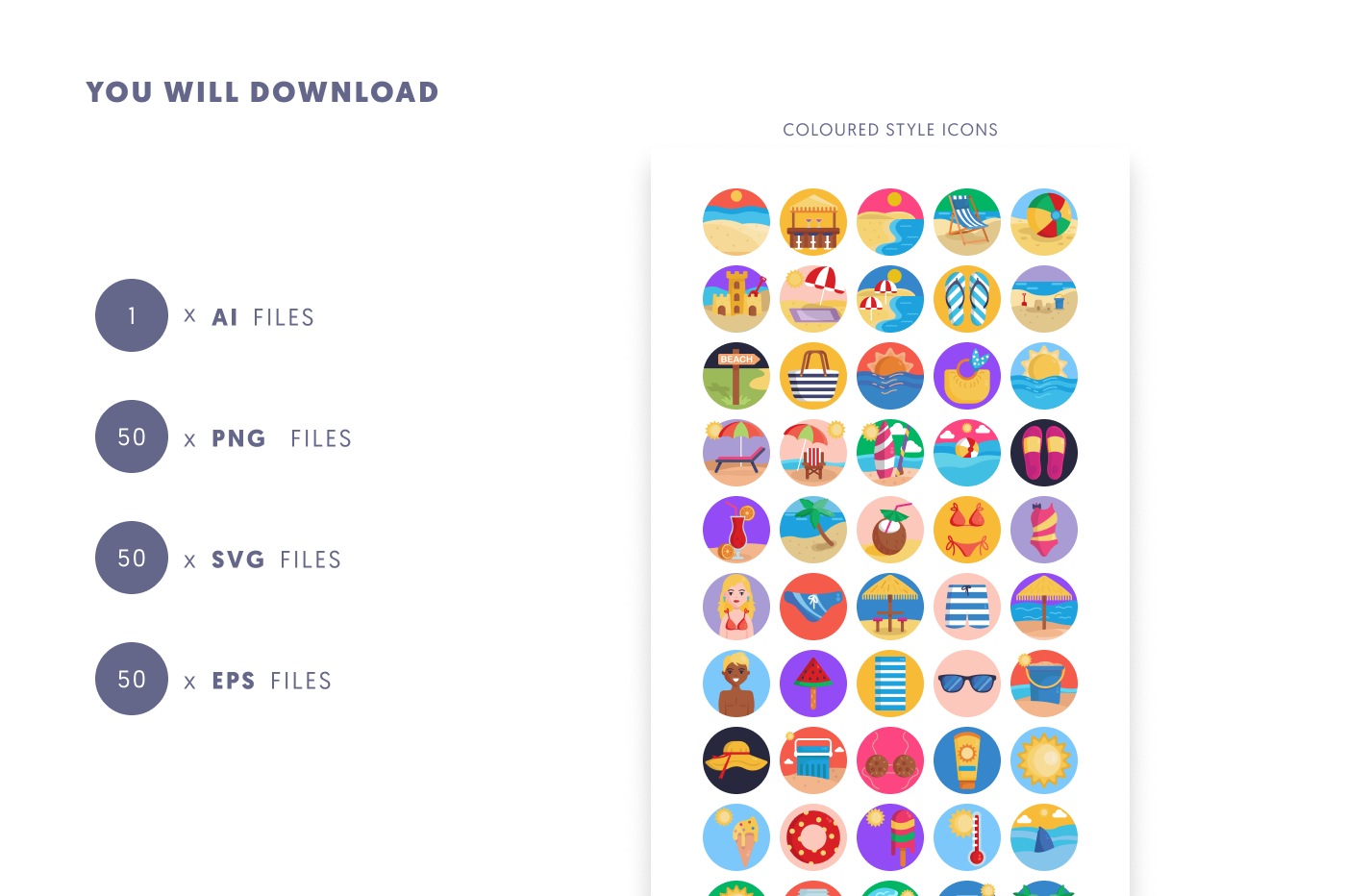 50 Beach Icons preview 9 – illustrated icons in PNG, SVG and EPS