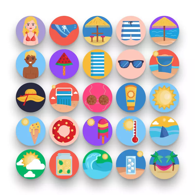 50 Beach Icons – set of colorful illustrated icons