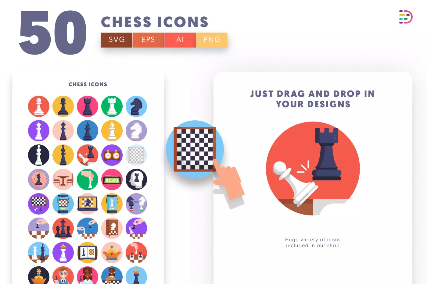 50 Chess Icons preview 1 – illustrated icons in PNG, SVG and EPS