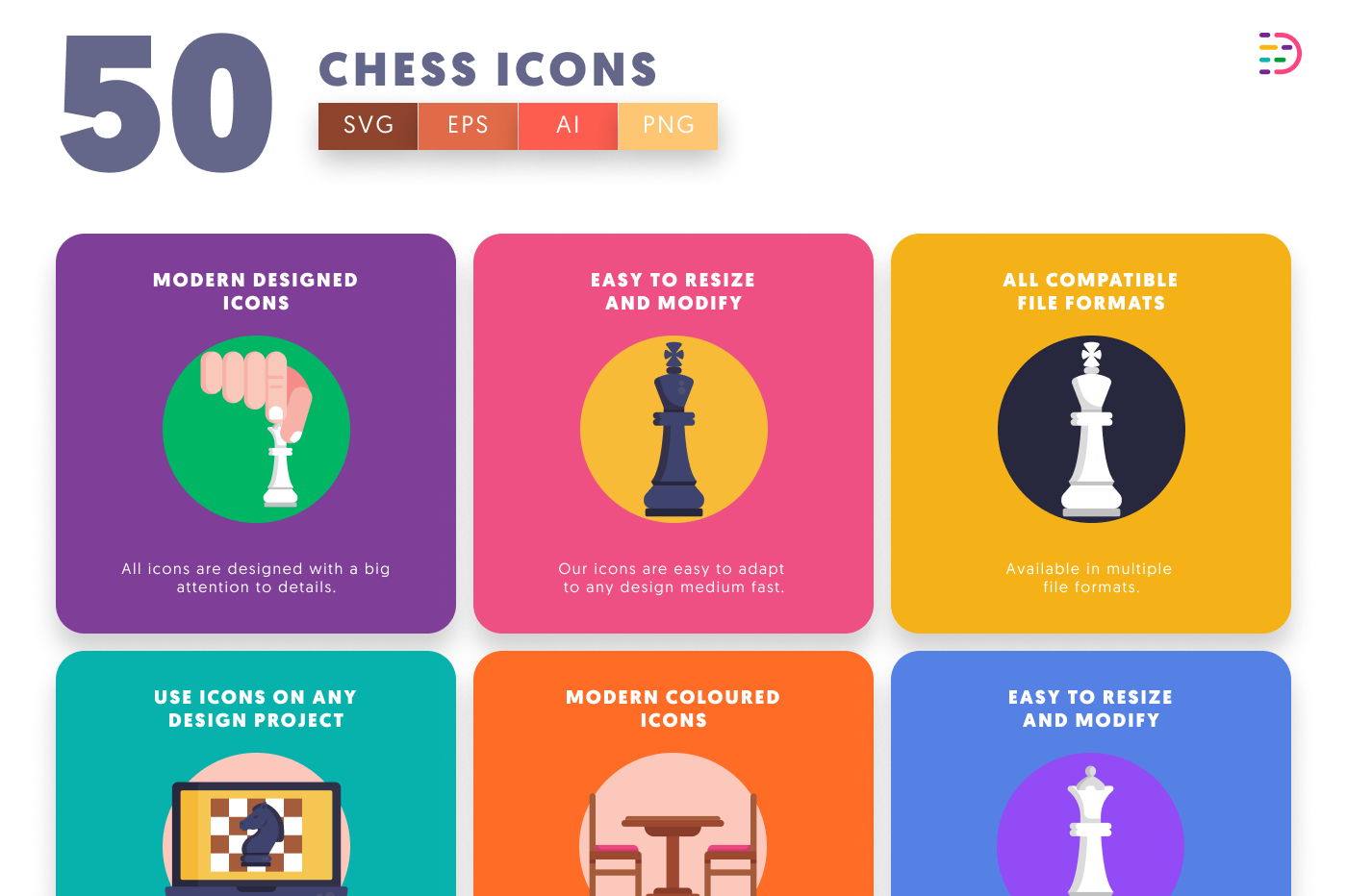 50 Chess Icons preview 5 – illustrated icons in PNG, SVG and EPS