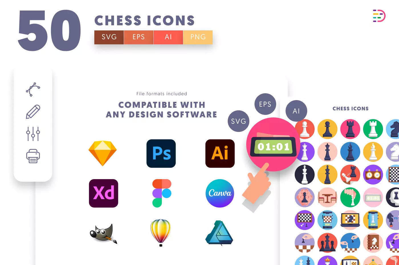 50 Chess Icons preview 8 – illustrated icons in PNG, SVG and EPS