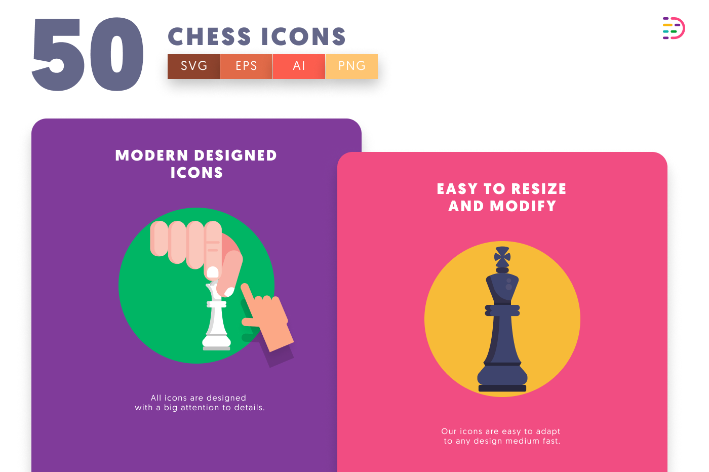 50 Chess Icons cover – illustrated icons in PNG, SVG and EPS