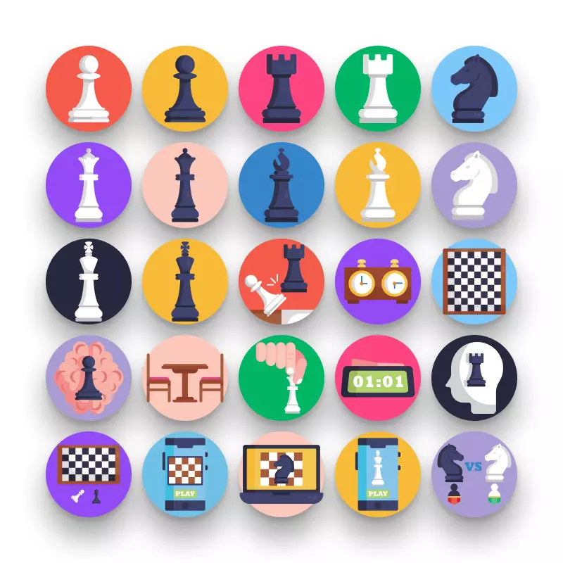 50 Chess Icons – set of colorful illustrated icons