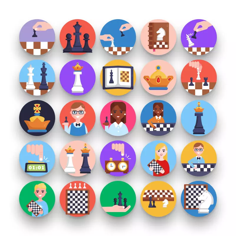 50 Chess Icons – set of colorful illustrated icons