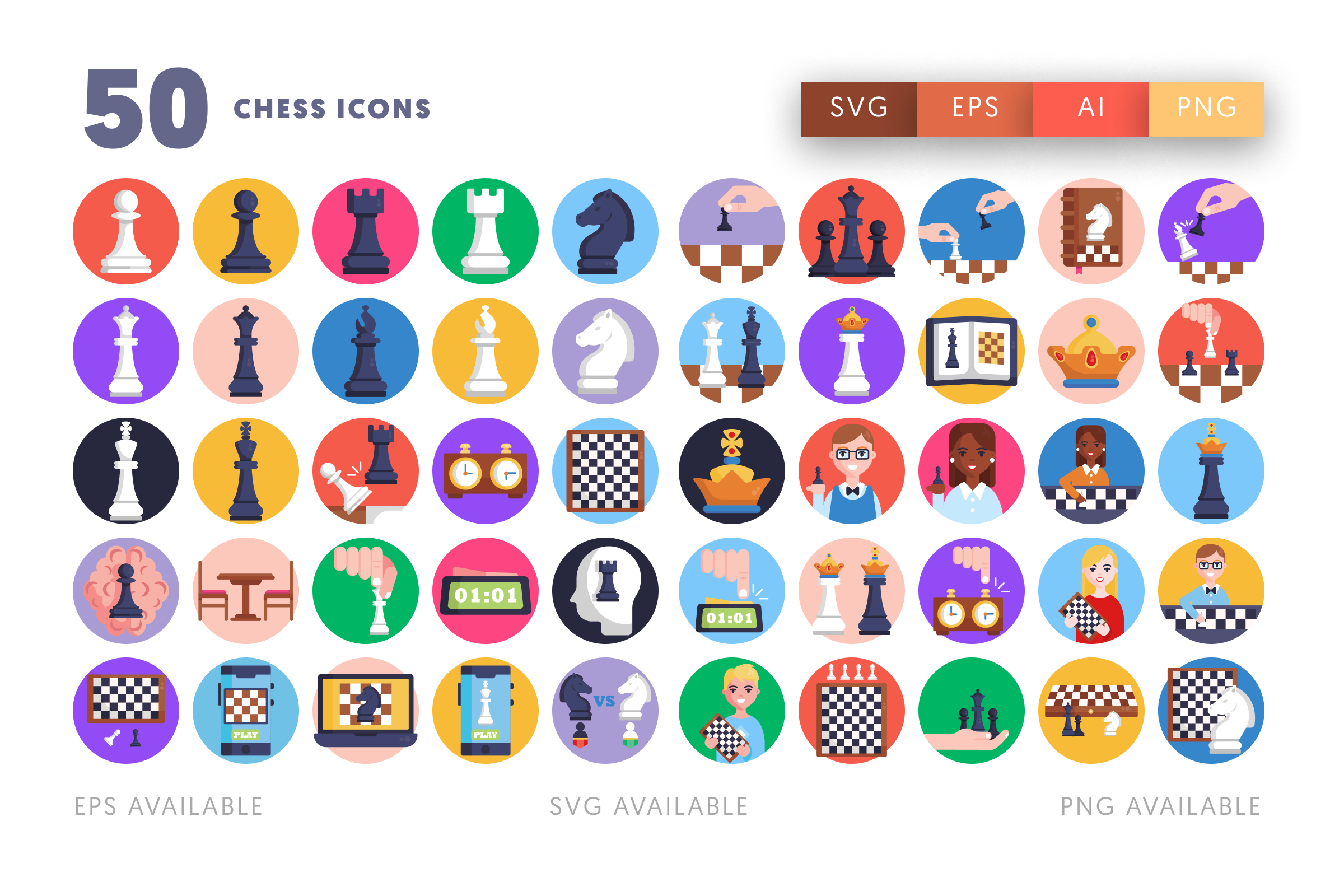 50 Chess Icons – illustrated icon set