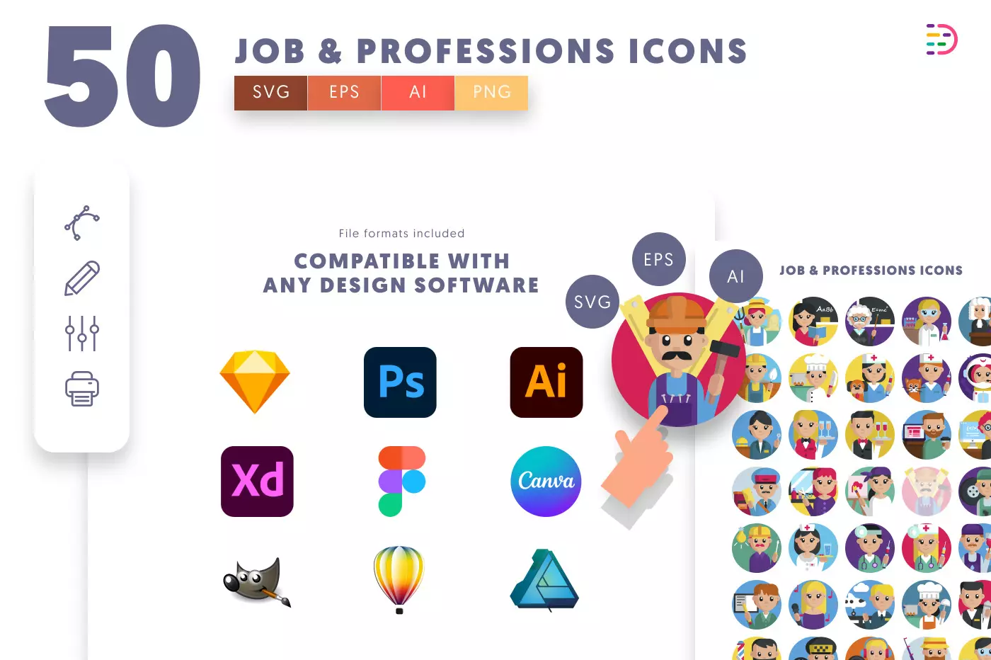 50 Jobs and Professionals Icons preview 8 – illustrated icons in PNG, SVG and EPS