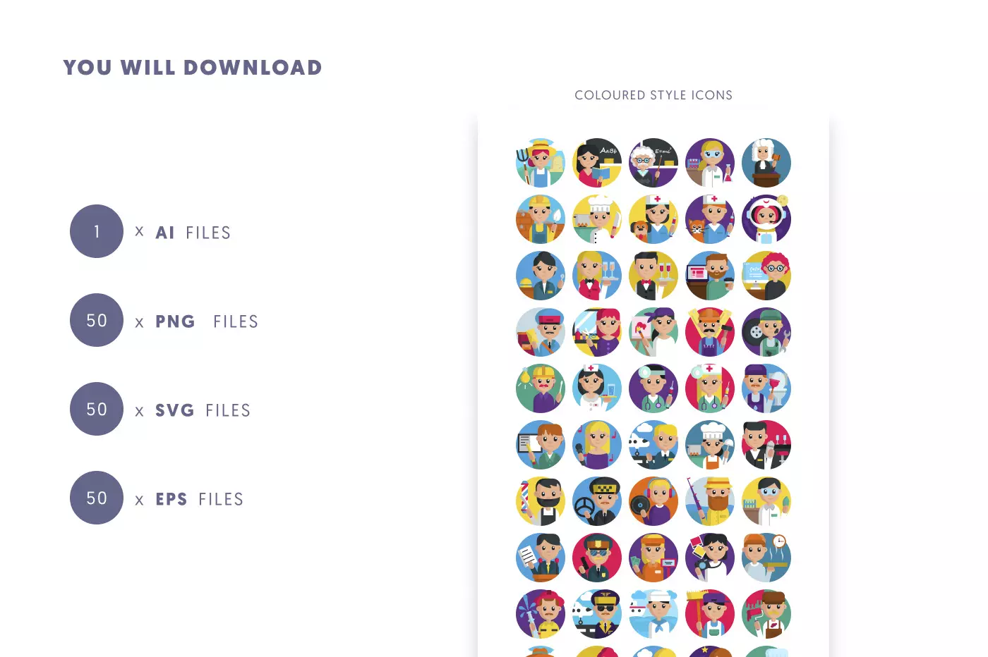 50 Jobs and Professionals Icons preview 9 – illustrated icons in PNG, SVG and EPS