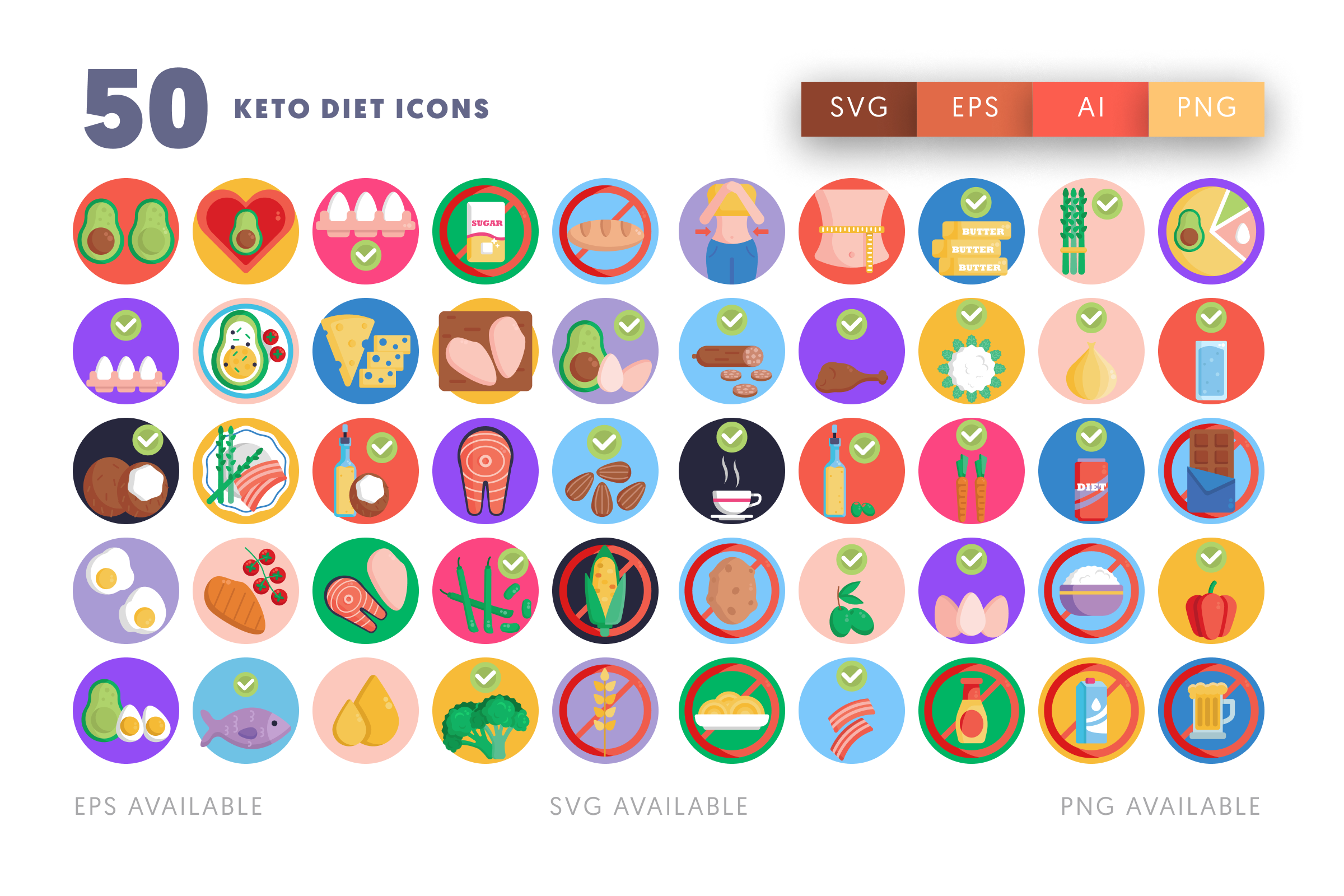 50 Keto Diet Icons – all icons in the set