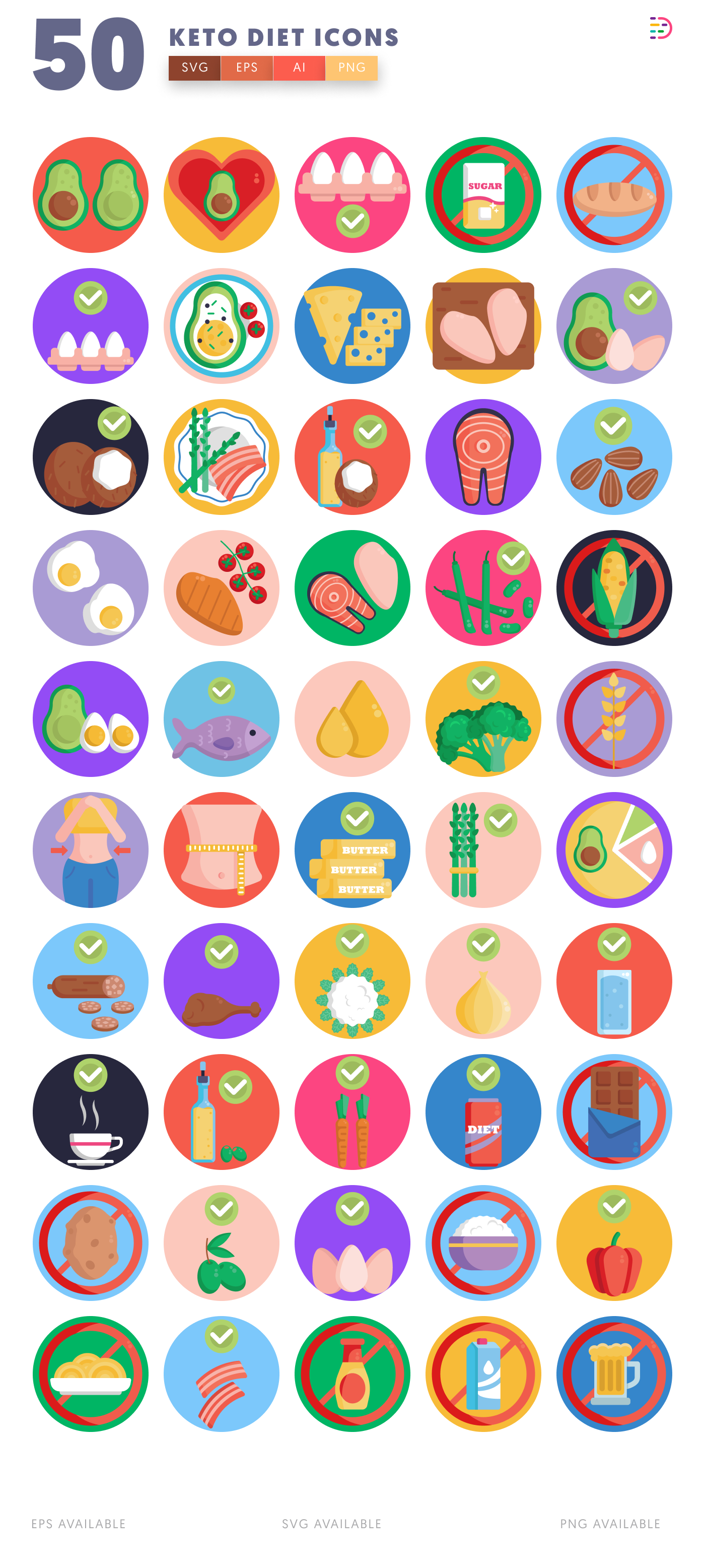 50 Keto Diet Icons – all icons in the set