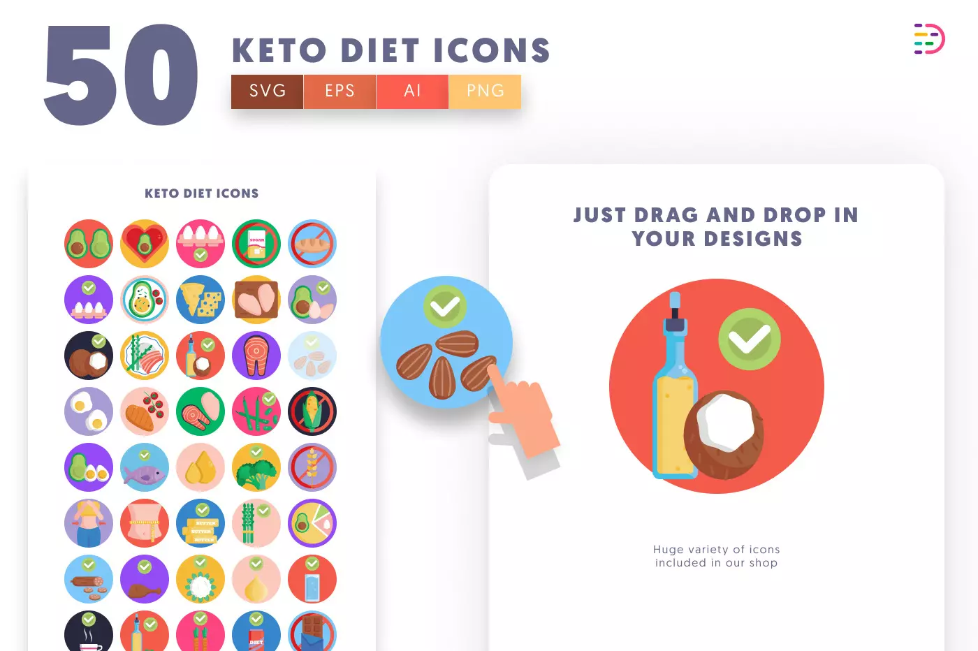 50 Keto Diet Icons preview 1 – illustrated icons in PNG, SVG and EPS