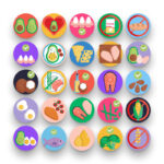 50 Keto Diet Icons – set of colorful illustrated icons