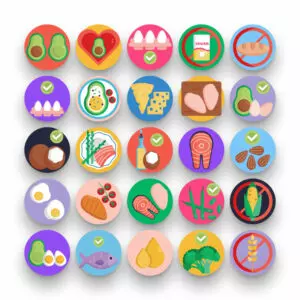 50 Keto Diet Icons – set of colorful illustrated icons