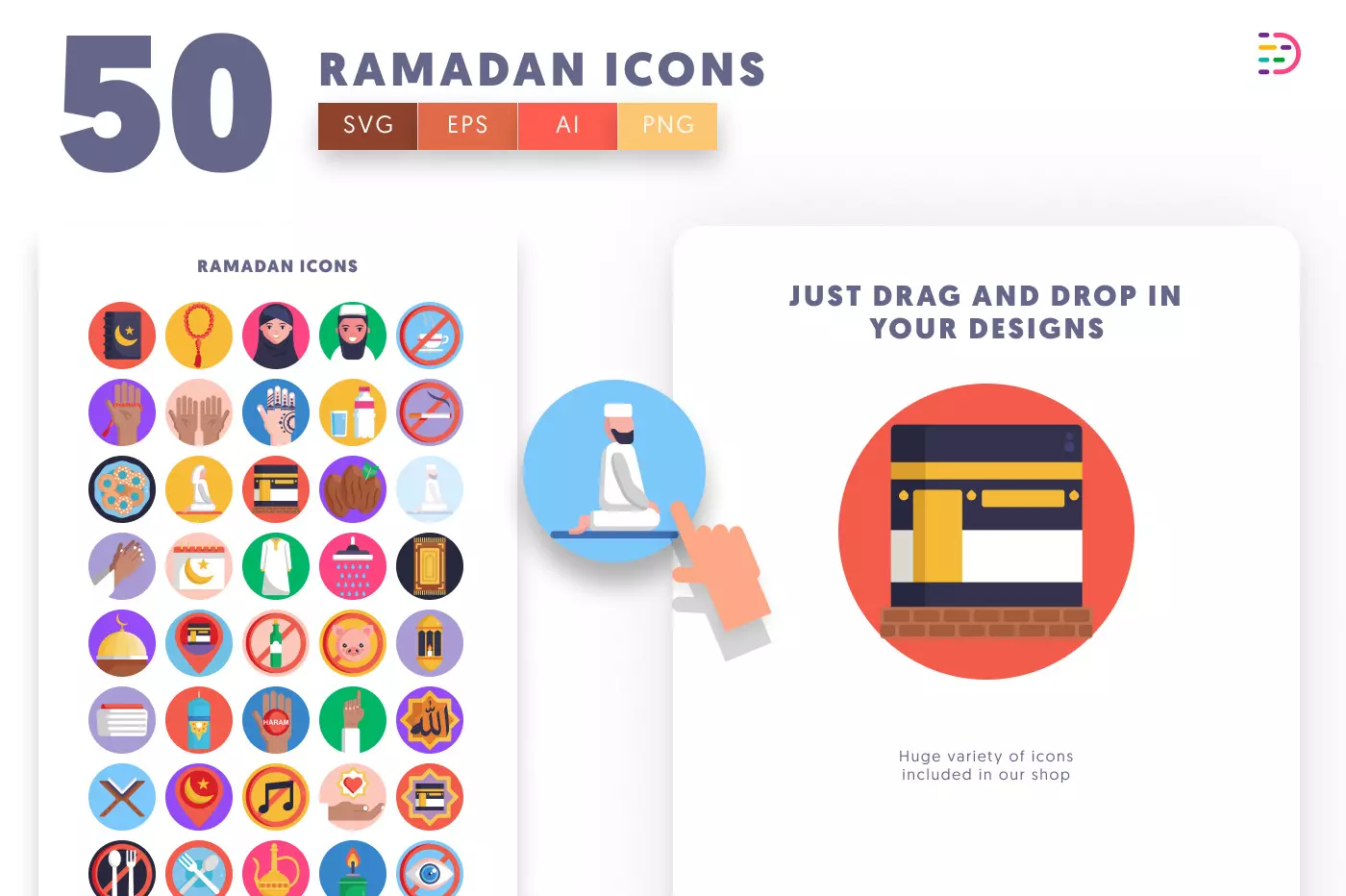 50 Ramadan Icons preview 1 – illustrated icons in PNG, SVG and EPS