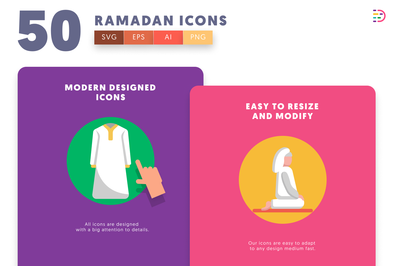 50 Ramadan Icons cover – illustrated icons in PNG, SVG and EPS