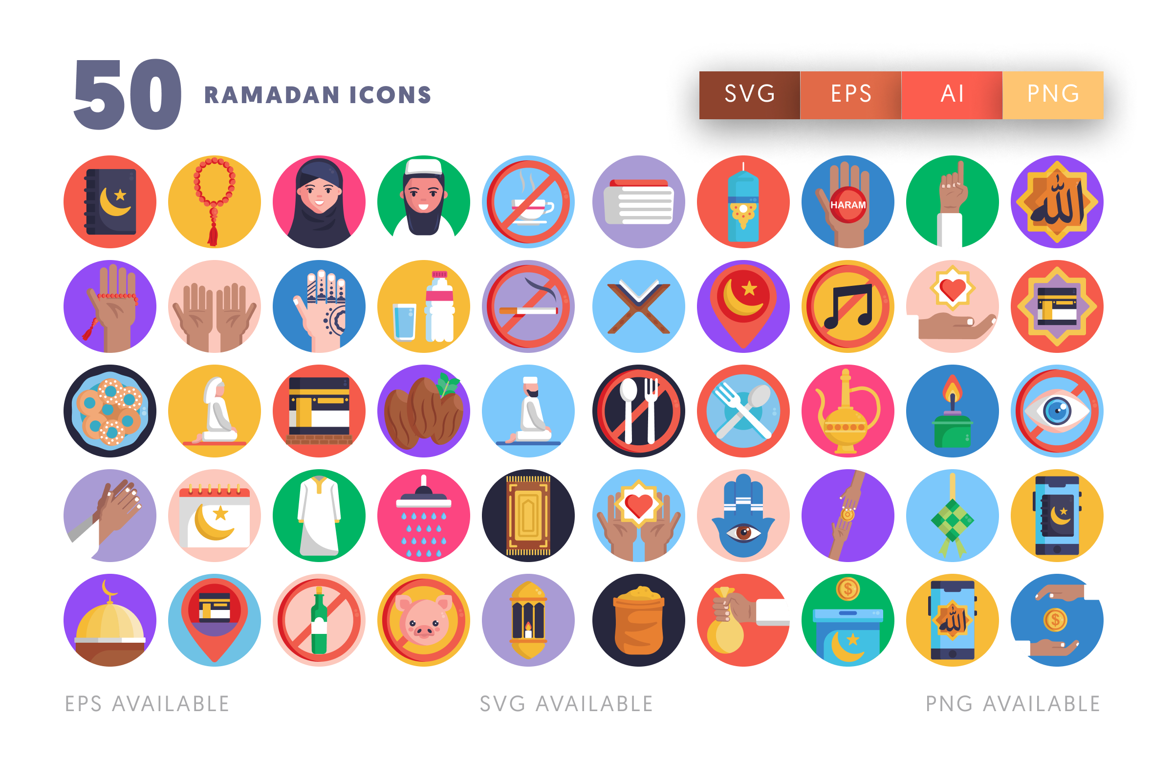 50 Ramadan Icons – illustrated icon set
