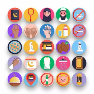 50 Ramadan Icons – set of colorful illustrated icons